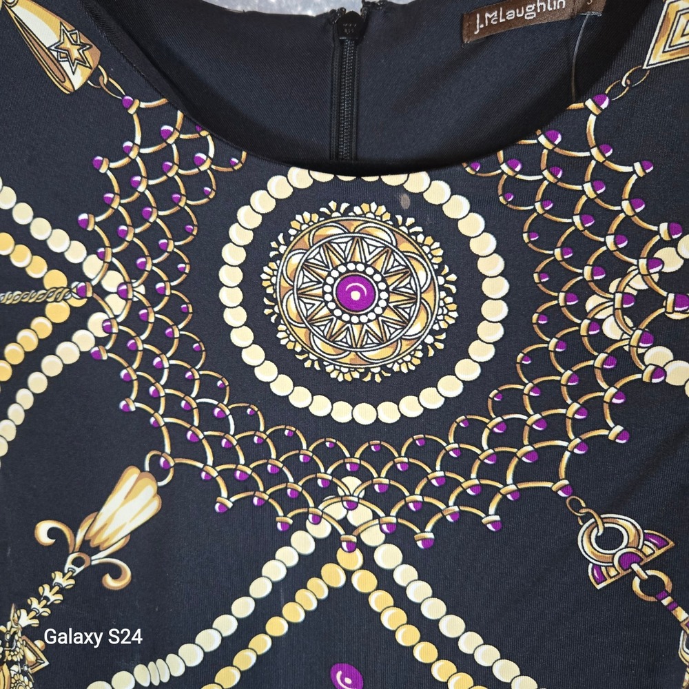 J. McLaughlin‎ Black Medallion Chain Print Long Sleeve Sheath Dress Size S